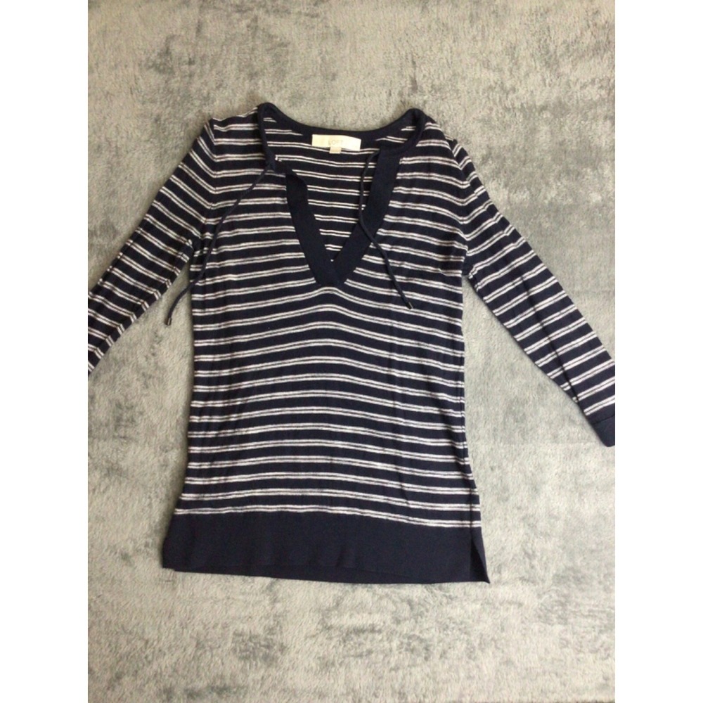 ANN TAYLOR LOFT Petites Sweater Sz XSP Black With White Stripes 3/4 Sleeve